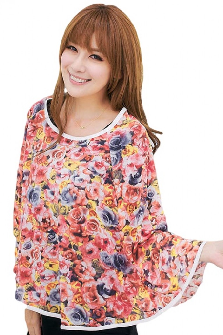 Roses Print Nursing Cloak - Red