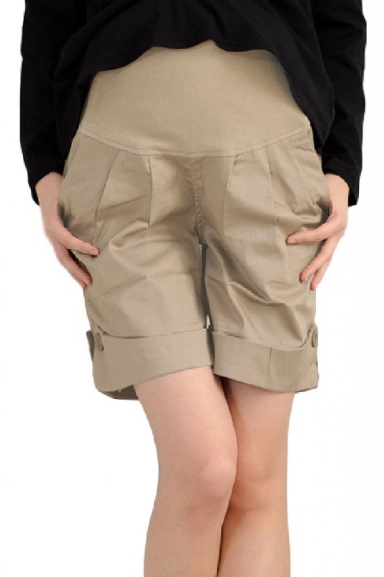 Maternity Short Pants With Adjustable Waistband - Brown
