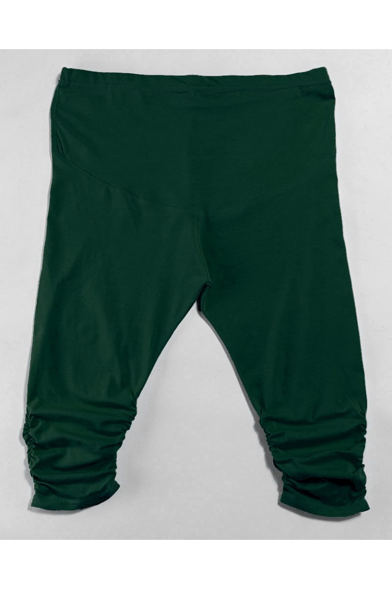 Shirred Leg Maternity Capri Legging Pants - Dark Green