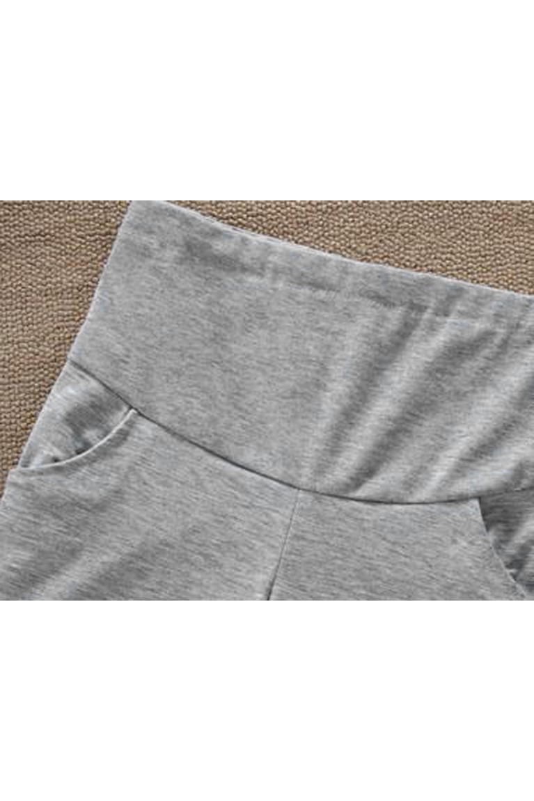 Simple Plain Maternity Short Pants with Adjustable Waistband - Grey