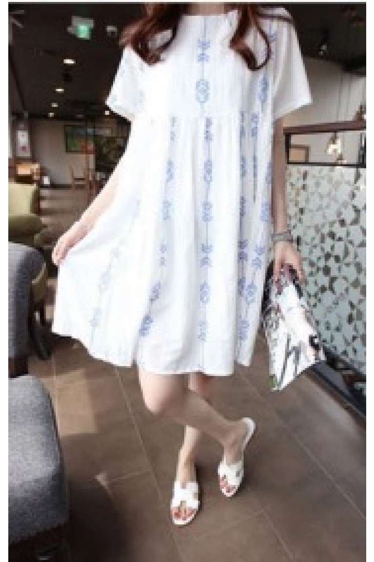 Maternity Arrow Design Short Sleeve Blouse (M) - White+Blue