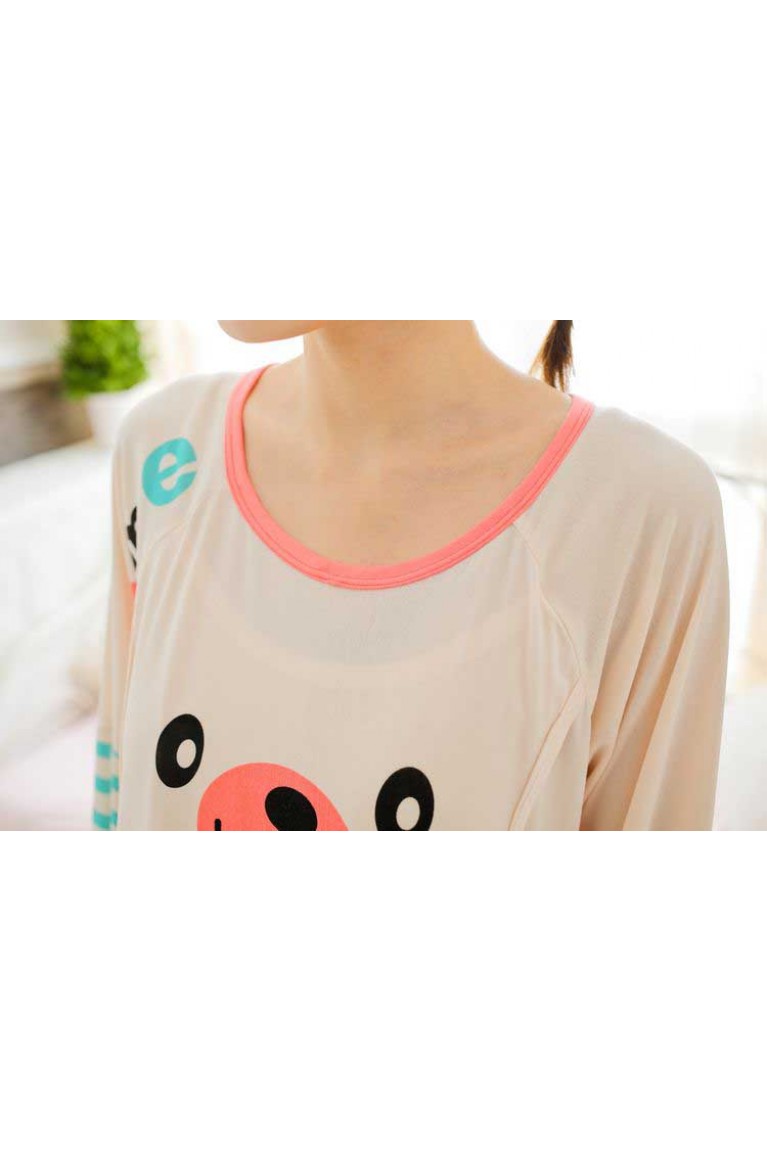 Maternity + Nursing Cute Bear Design Confinement Set / Sleep Wear - Peach
