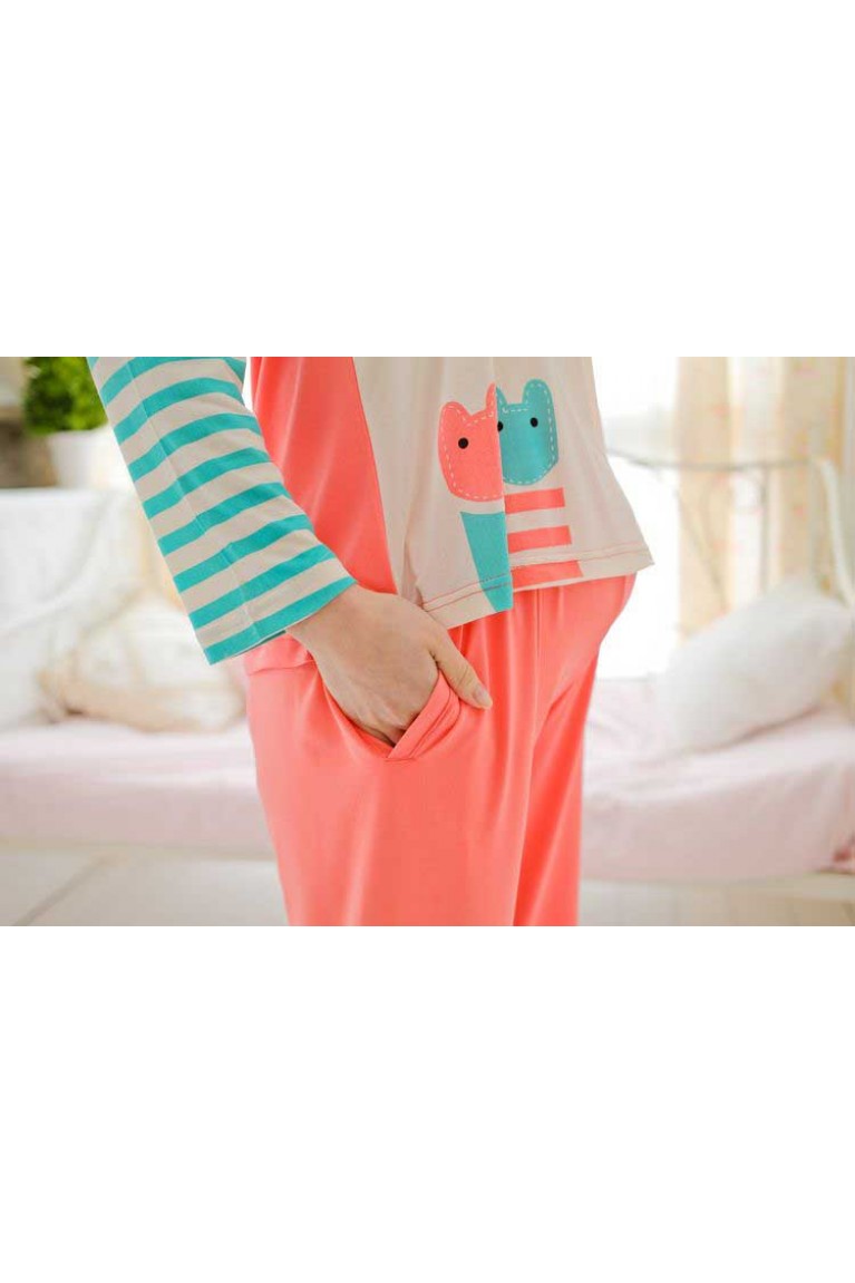Maternity + Nursing Cute Bear Design Confinement Set / Sleep Wear - Peach