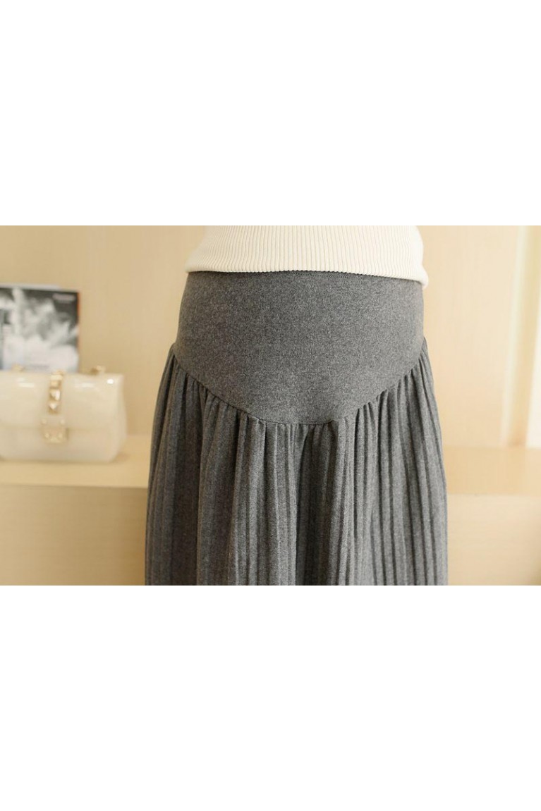 Simple Plain Pleated Maternity Skirt ( M, L ) - Black