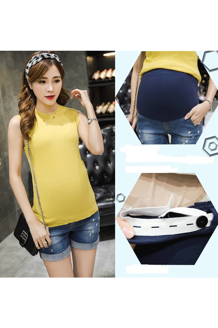 Korean Style Maternity Denim Short Pants ( M, L ) - Blue