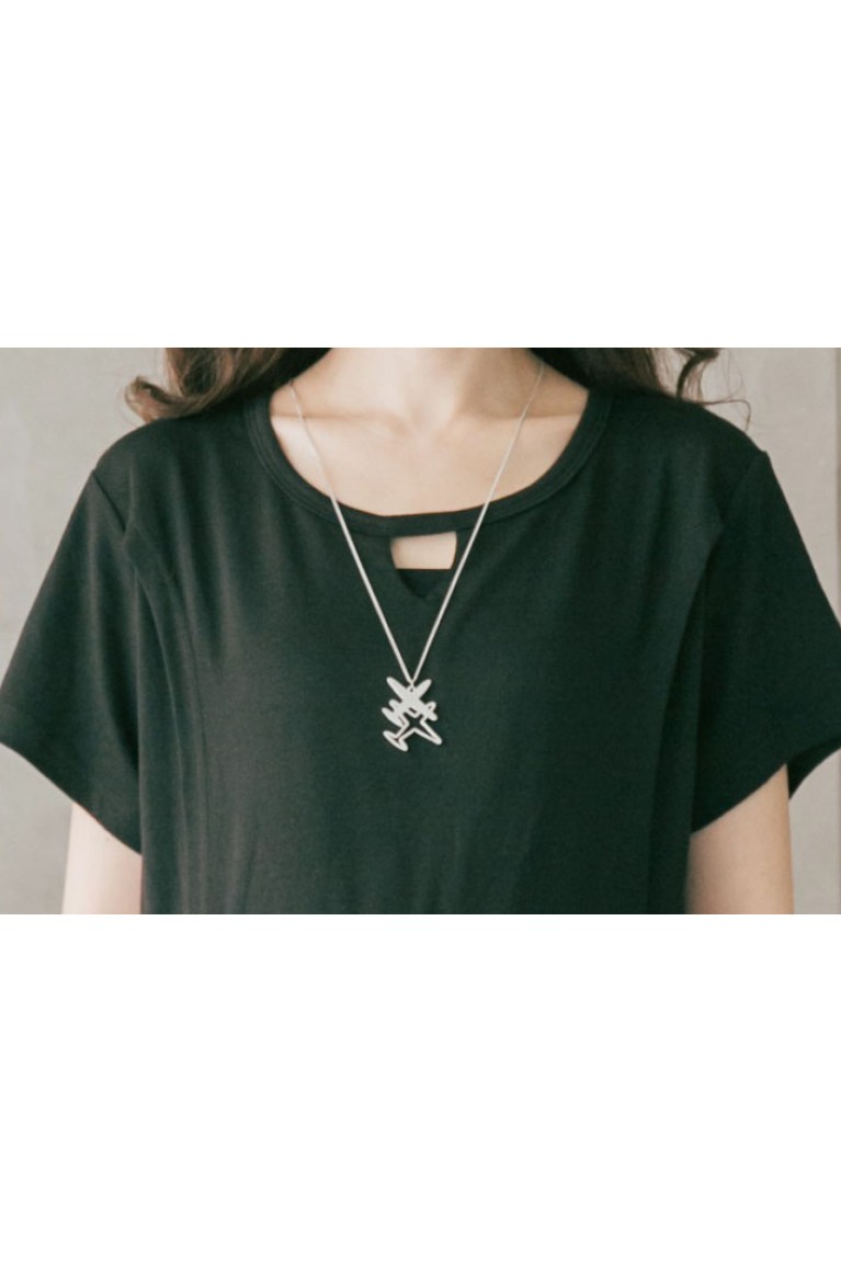 Korean Style Simple Plain Short Sleeved Maternity + Nursing Dress - Black