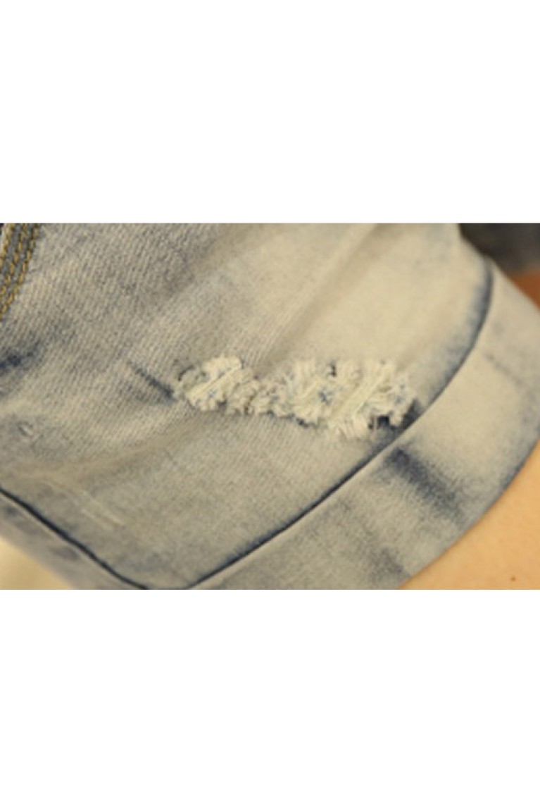 Korean Style Motif Designed Maternity Denim Short Pants ( M, L, XL ) - Light Blue