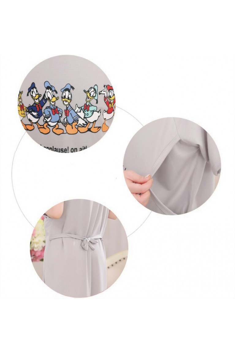 Cute D.Duck Maternity + Nursing Short Sleeves Dress (FREE) - Grey