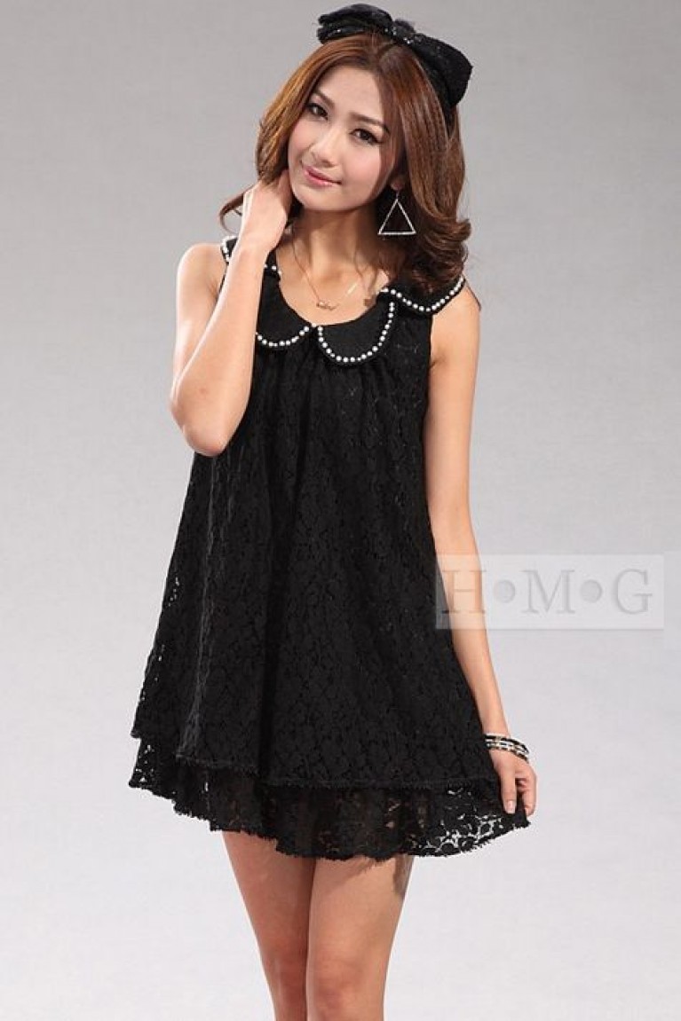 SGM8512 : Double Peter Pan Pearl Collar Sleeveless Layer Lace Blouse