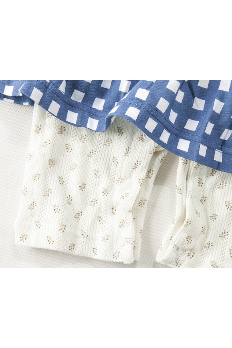 Ruffle Simple Design Romper Dress (1pcs Set) - Grey+Blue