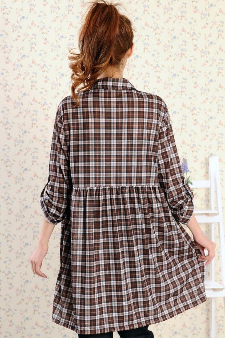 SGM8982 : Maternity + Nursing Checker Medium Length Sleeve Dress
