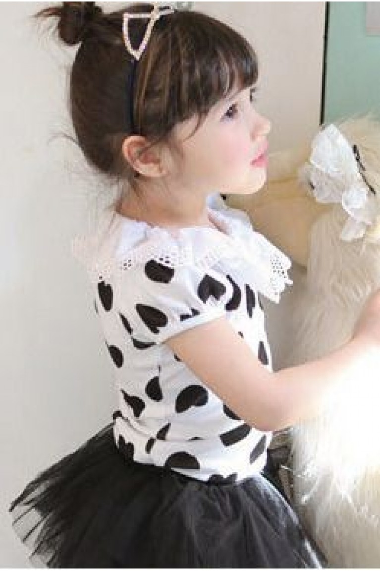 Black Hearts Print Kid's Top - White