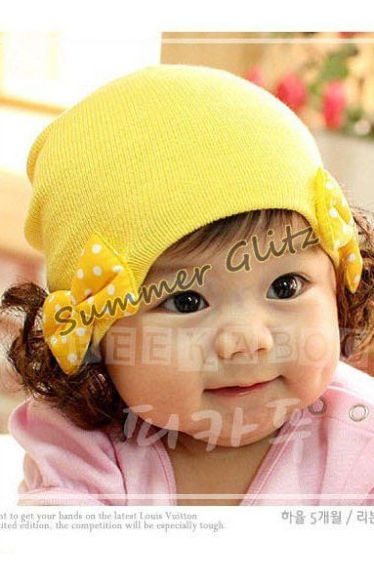 Dotted Bowknots Baby Hat with Wig