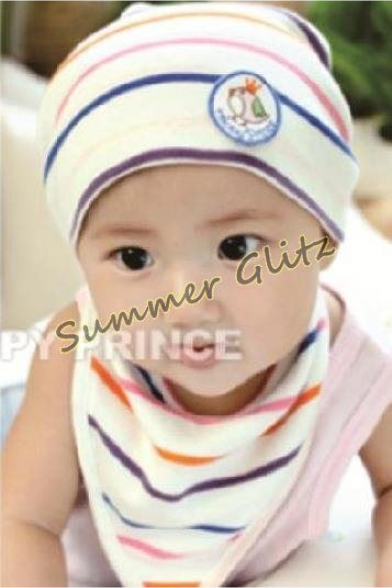 Multi Stripes Baby Beanie Hat + Bib (2 Pcs Set)