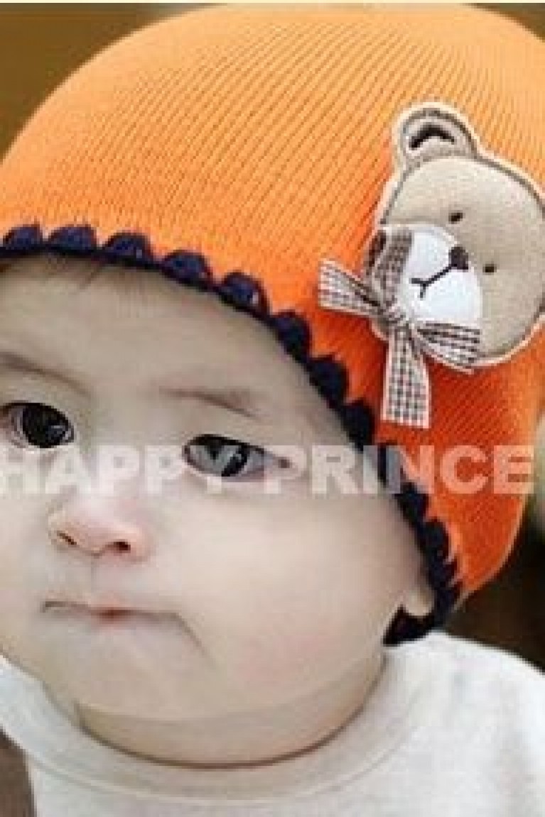 Bowknot Bear Baby Knitted Beanie Hat - Orange
