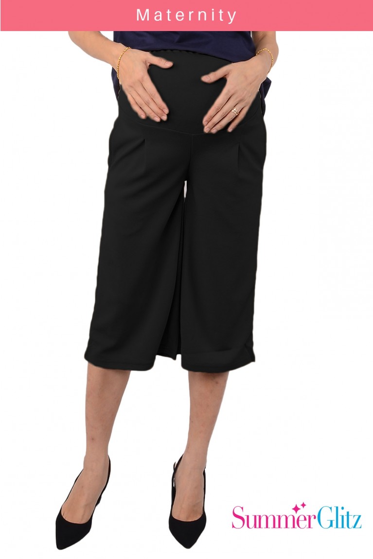 SummerGlitz Maternity Regular Crop Pants - Black