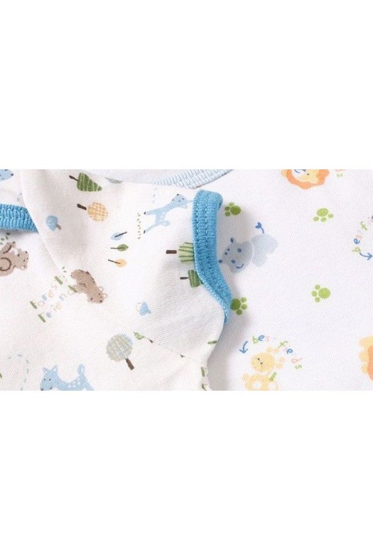 Short Sleeve Romper Gift Set (4pcs Romper + 6pcs Handkerchief / Pack) - Assorted Design (Blue)