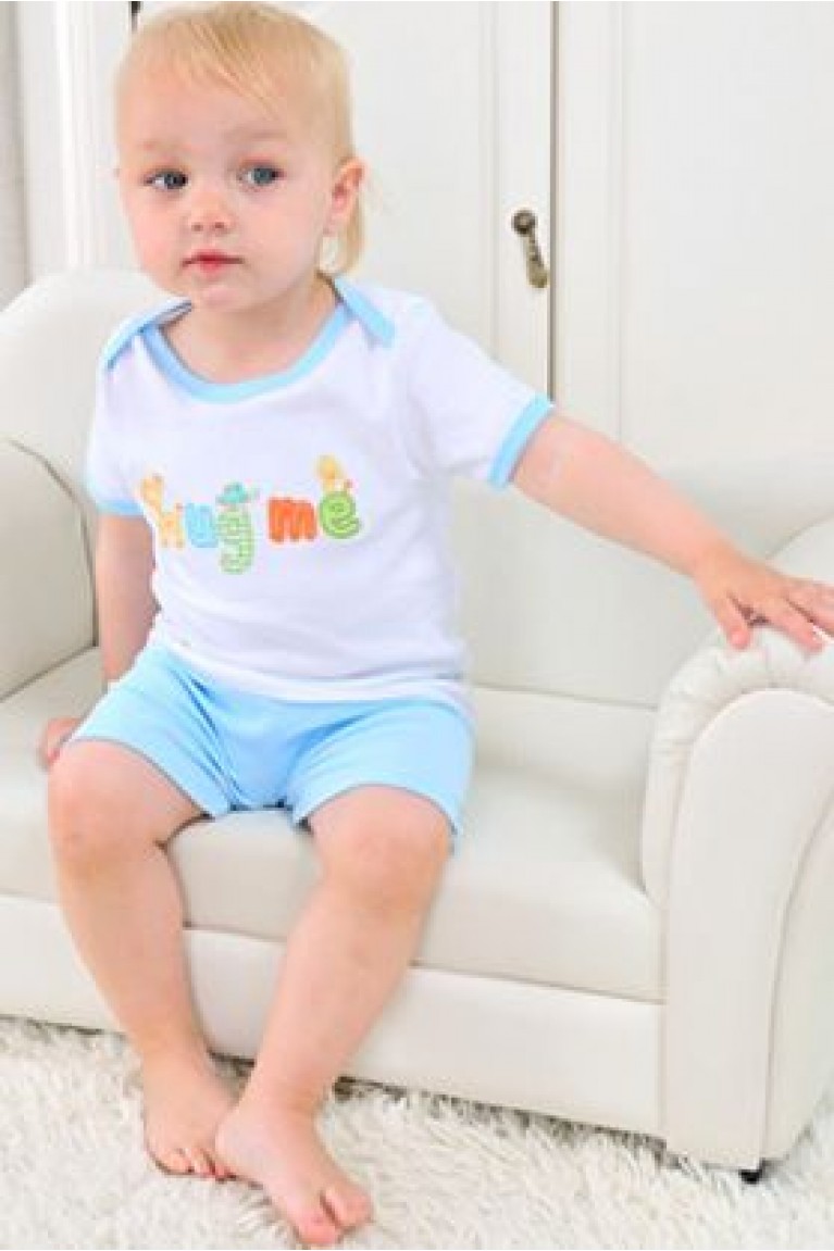 "Hug Me" Baby Tee + Pants (2pcs/pack) - Blue