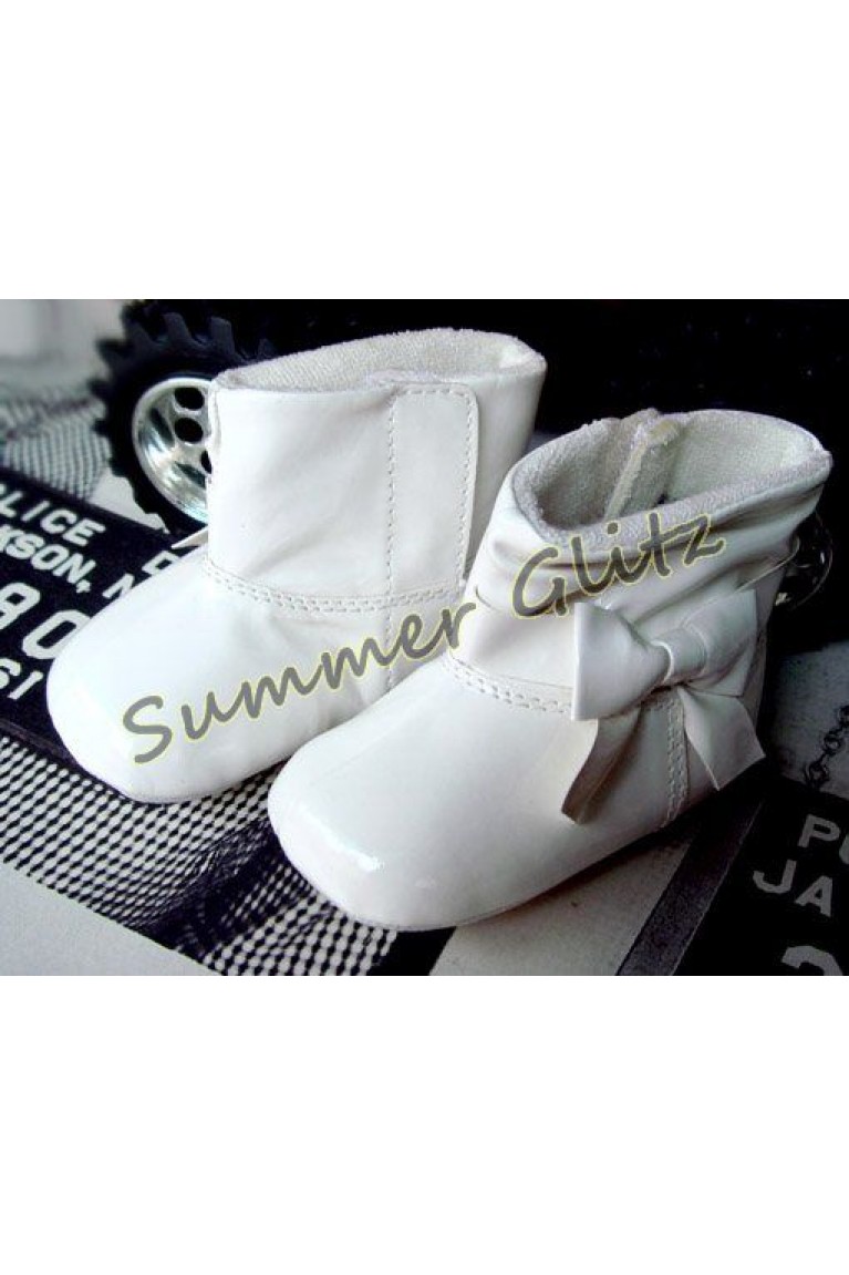 BS007: Adams White Bow Knot Baby Boots