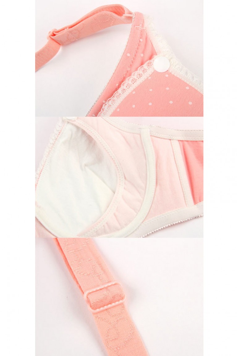 Lace Polka Dots Design Nursing Bra ( 34/75, 36/80, 38/85, B ) - Pink