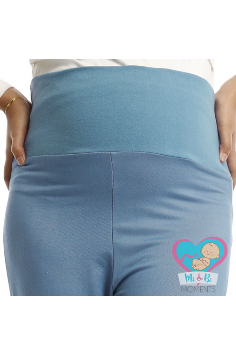 Mi & Bi Moments Maternity Flow-Mi Roll Panel Comfy Pants - Denim Stone Blue