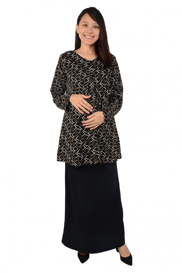 SummerGlitz Maternity & Nursing Printed Blouse - Black Polygon