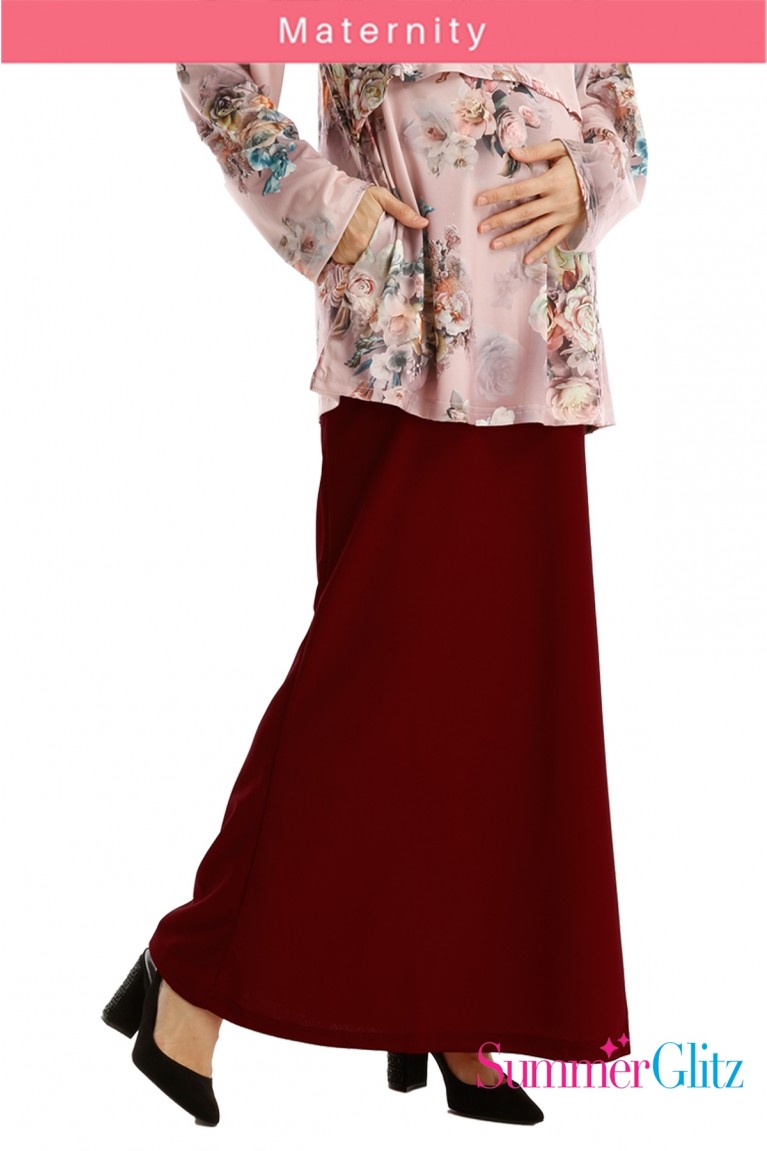 SummerGlitz Maternity Flow-Mi Full Panel 4.0 Flare Skirt - Mahogany Red