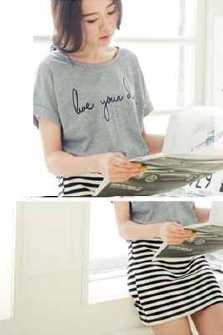 Batwing Short-sleeve Dress - Grey