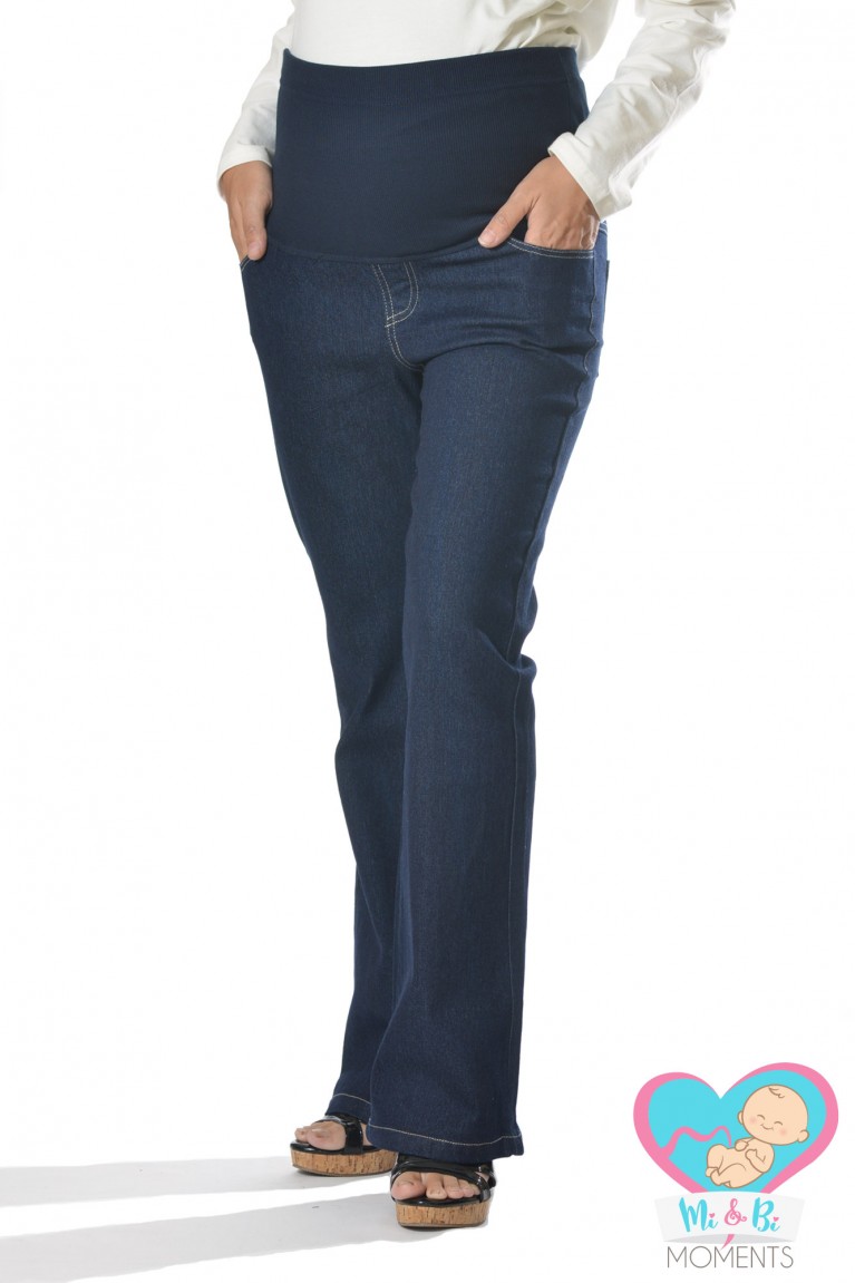 Mi & Bi Moments Maternity Denim-Mi Full Panel Bell Bottom Long Jeans - Midnight Blue