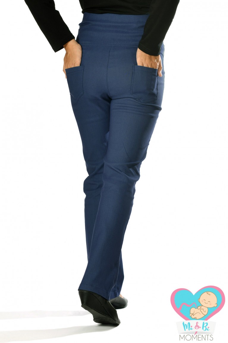 Mi & Bi Moments Maternity Stretch-Mi Full Panel Straight Cut Long Pants - Denim Blue