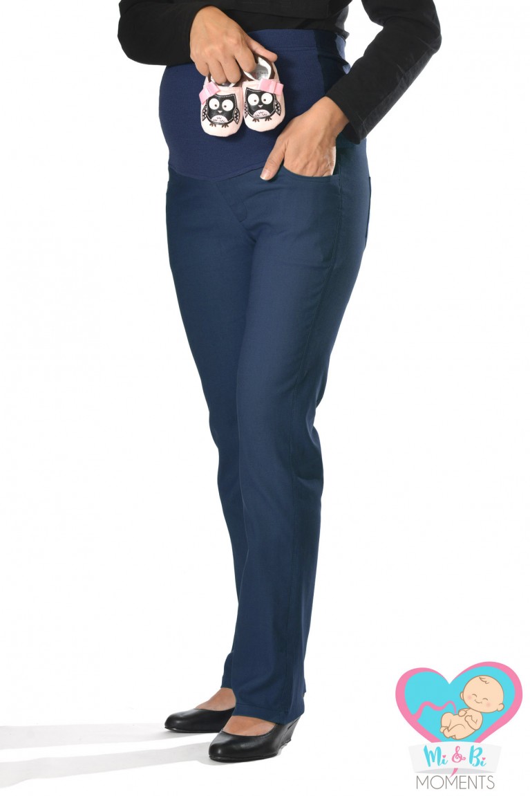 Mi & Bi Moments Maternity Stretch-Mi Full Panel Straight Cut Long Pants - Denim Blue