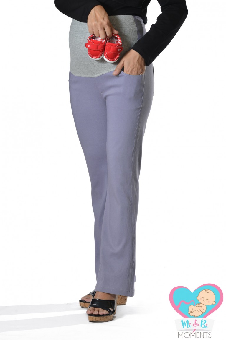 Mi & Bi Moments Maternity Stretch-Mi Full Panel Bell Bottom Long Pants - Porpoise Grey