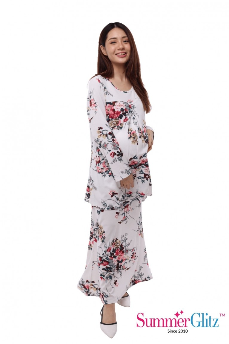 SummerGlitz Maternity Supportive Floral Skirt - White Anemone