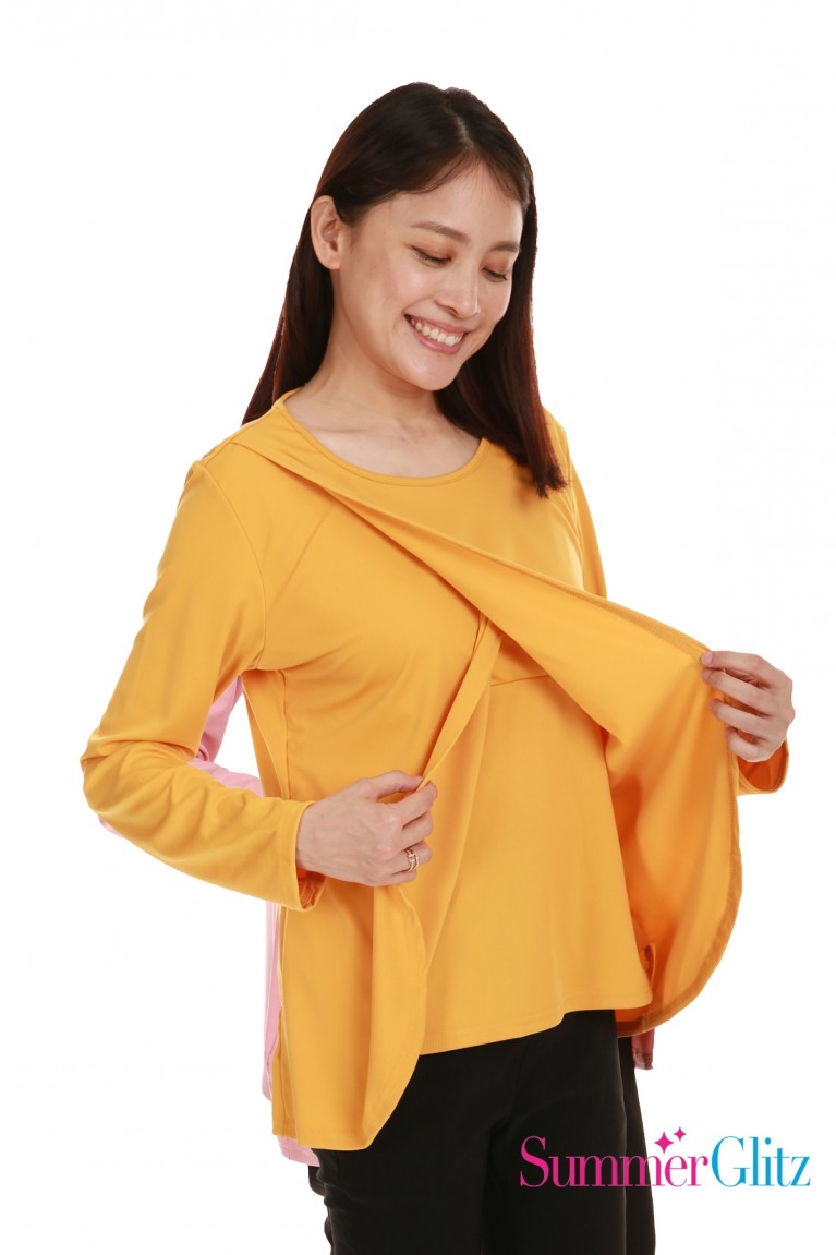 SummerGlitz Tulip Hem Long Sleeve Top - Butterscotch