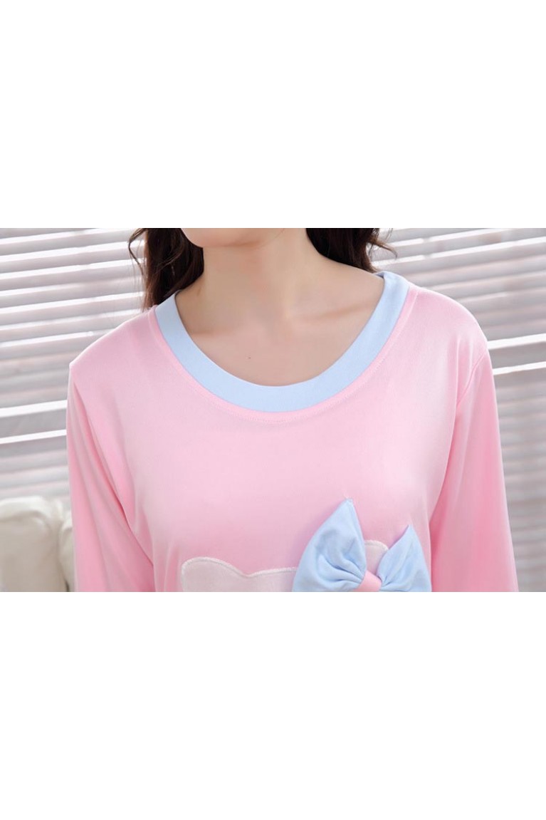 Maternity + Nursing KT Print With Cute Ribbon Headband Confinement Set / Sleep Wear - Pink