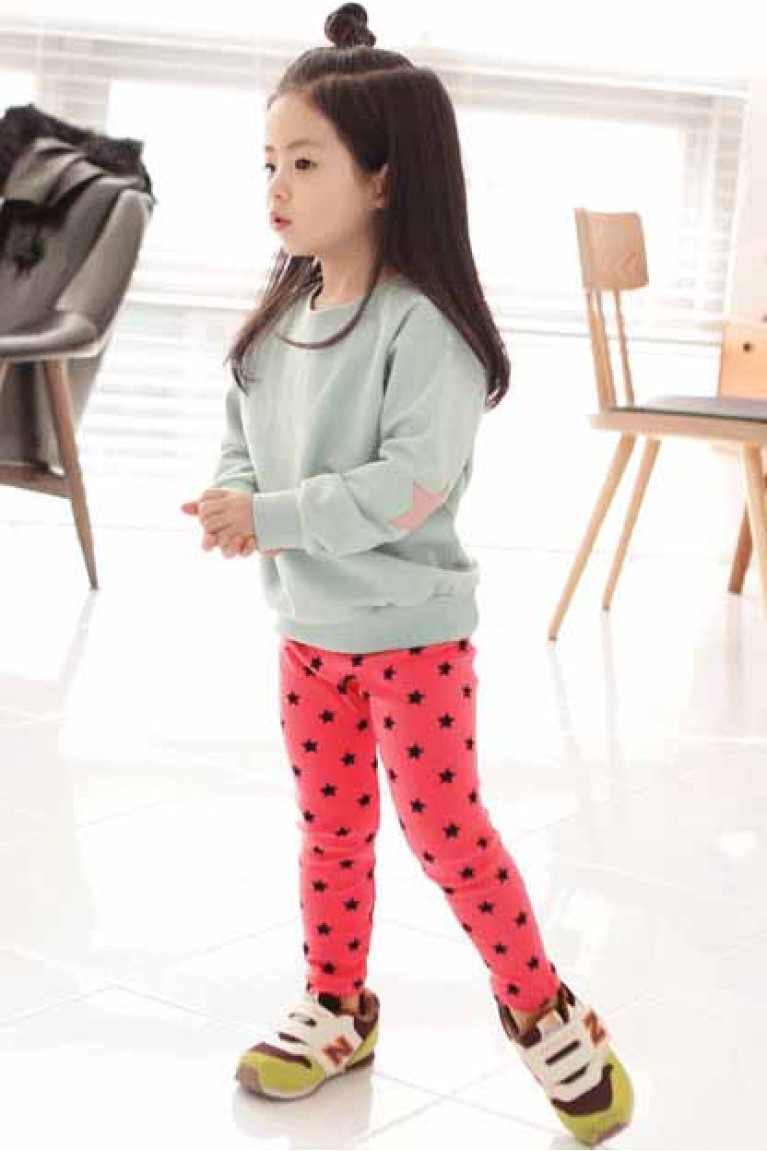 Stars Print Kids Leggings - Dark Pink