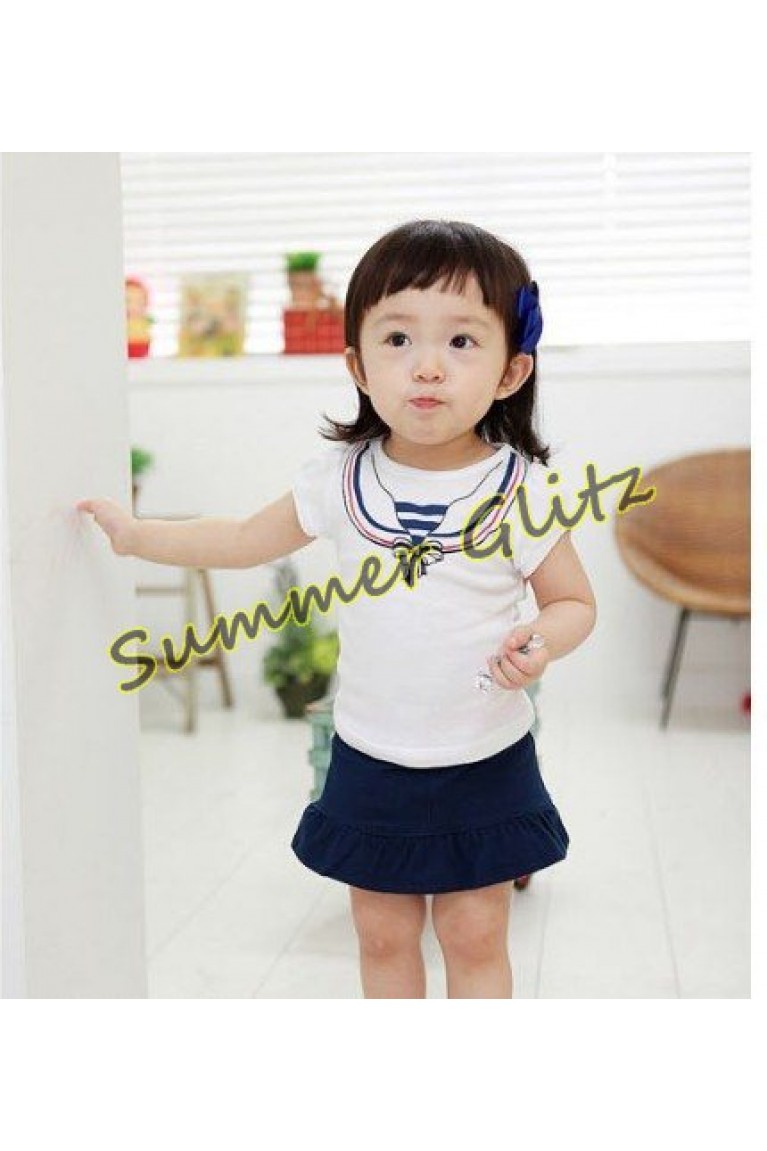SGB061 : Sailor Tee + Skirt 2 Pieces Set (White)
