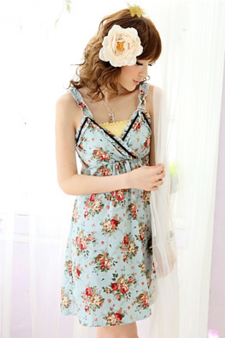 SGL098 : Floral Strap Short Dress