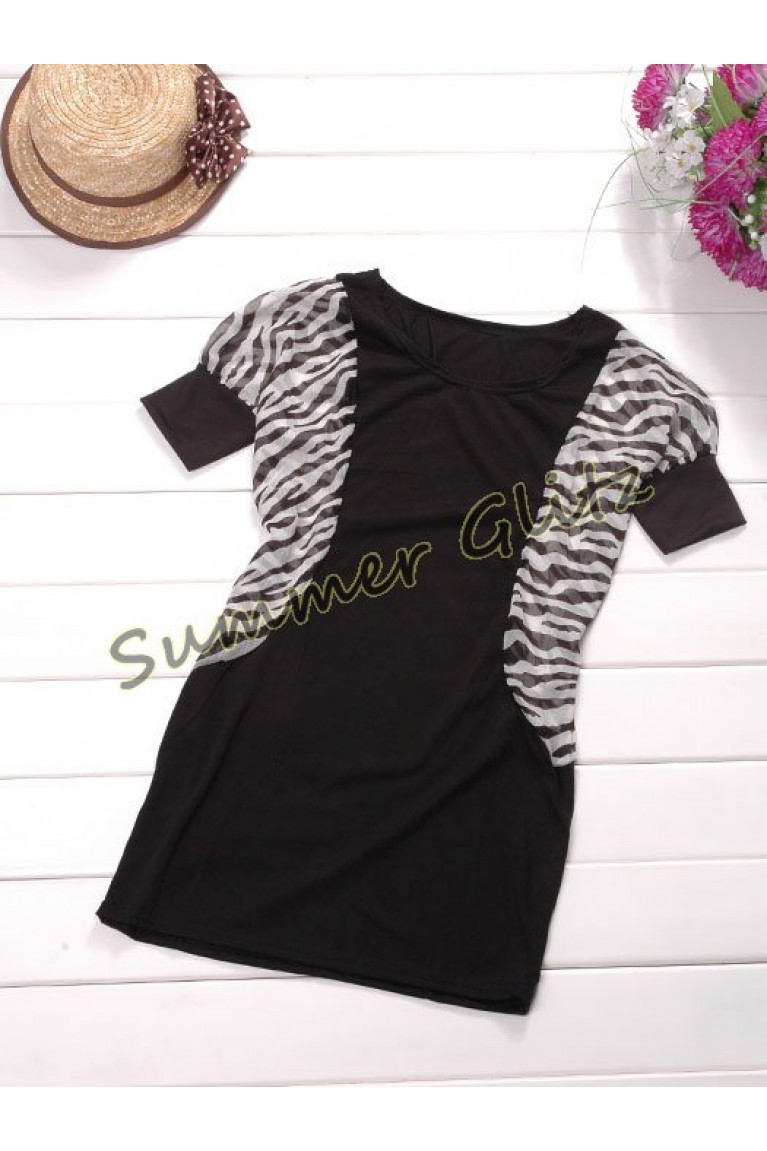 SGL203 : Zebra Chiffon Splice Sleeves Blouse