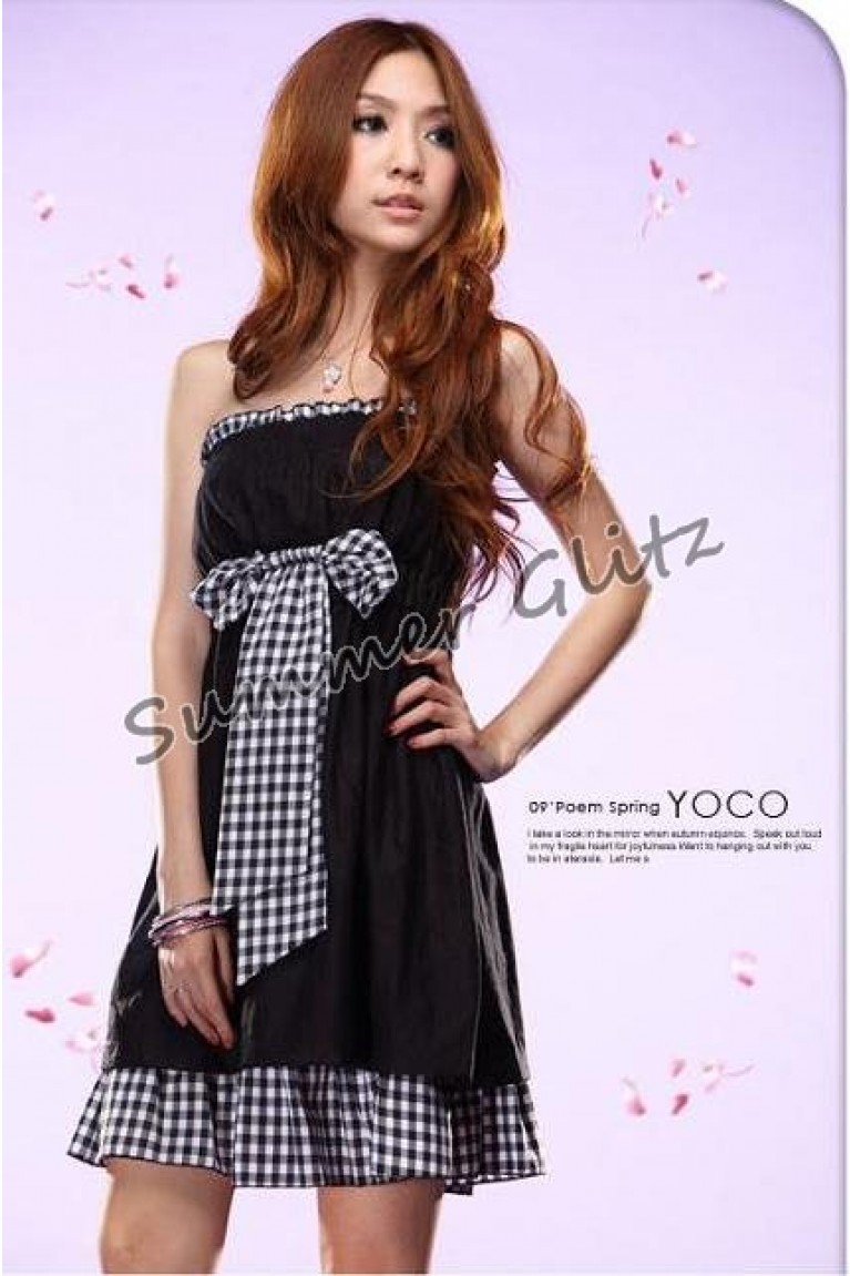 SGL240 : Checkered Bow Knot Tube Dress