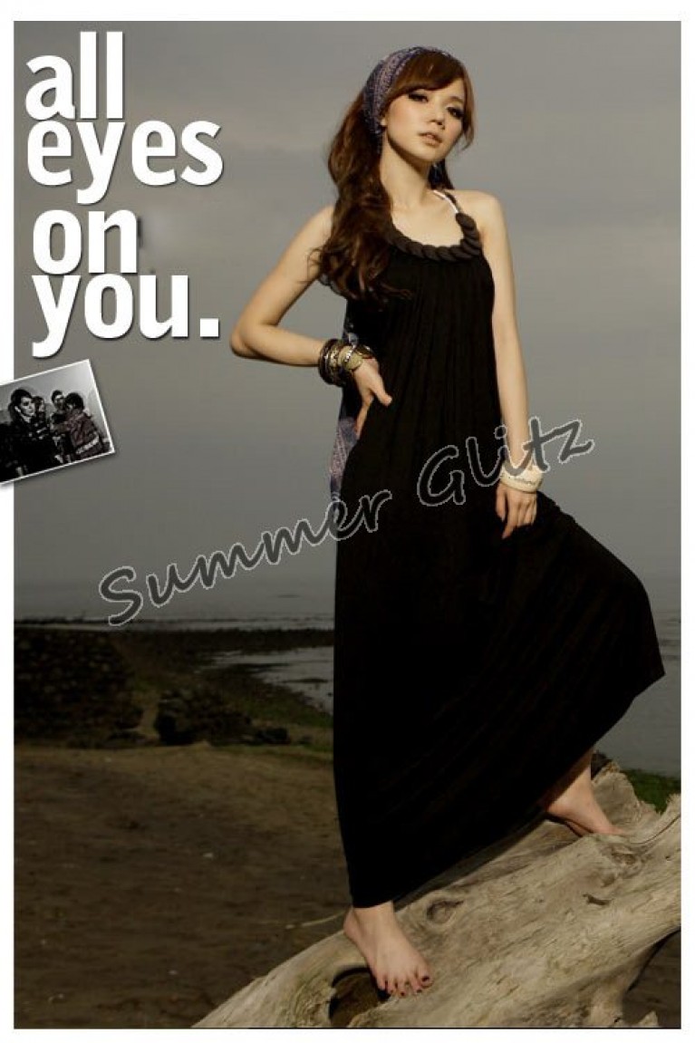 SGL266 : Bohemian Wooden Beads Halter Neckline Maxi Dress