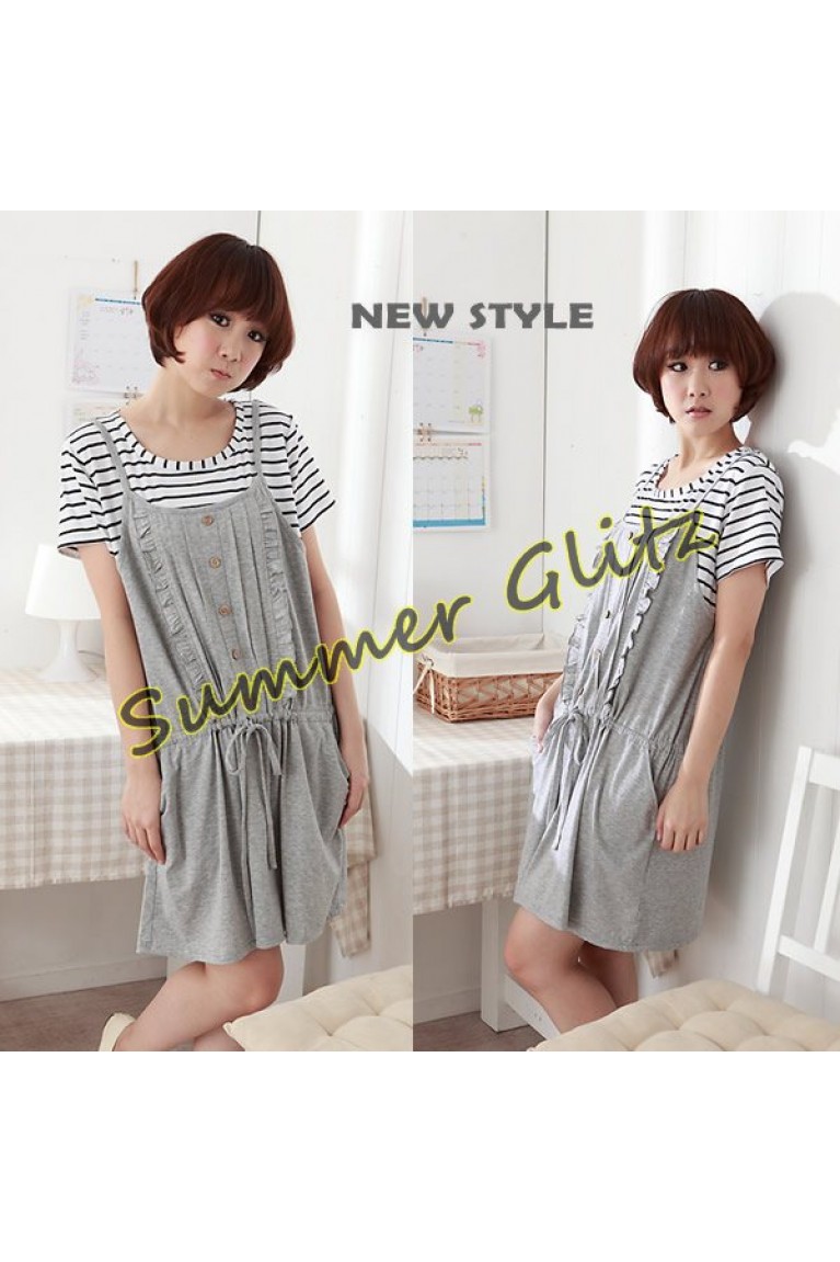SGM023 : Fake 2 Pieces Drawstring Maternity Dress