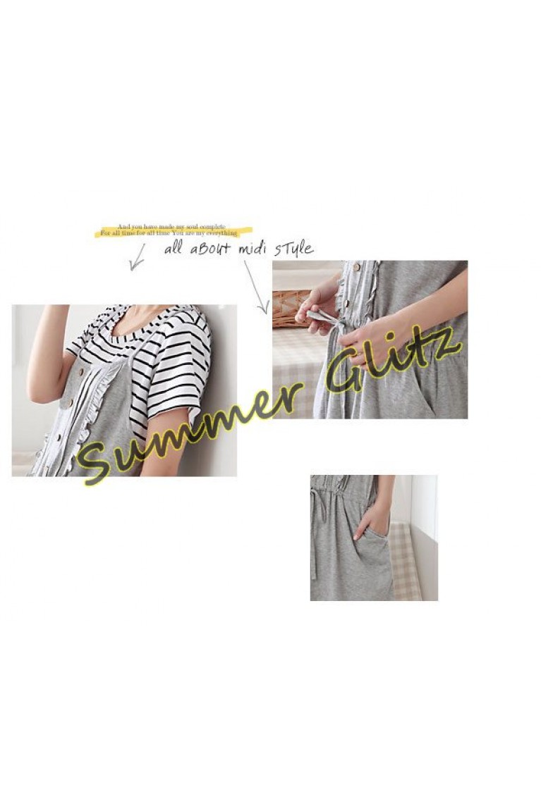 SGM023 : Fake 2 Pieces Drawstring Maternity Dress