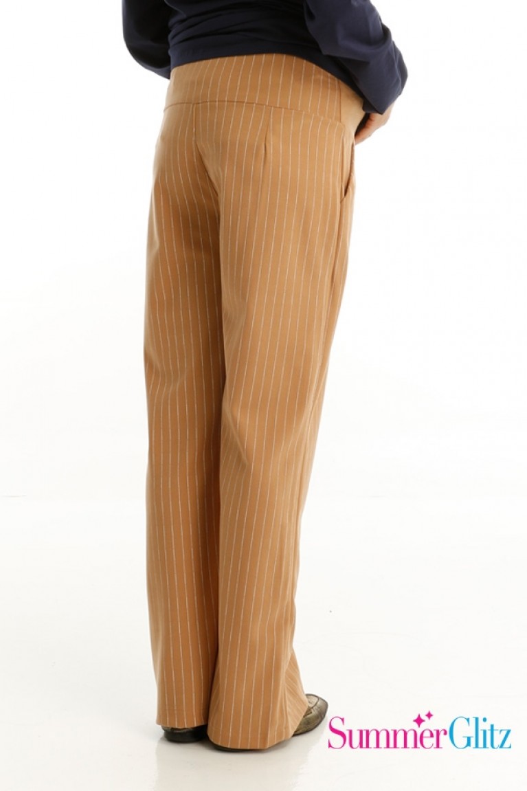 SummerGlitz Maternity Regular Flow Stripe Trousers - Khaki Stripe