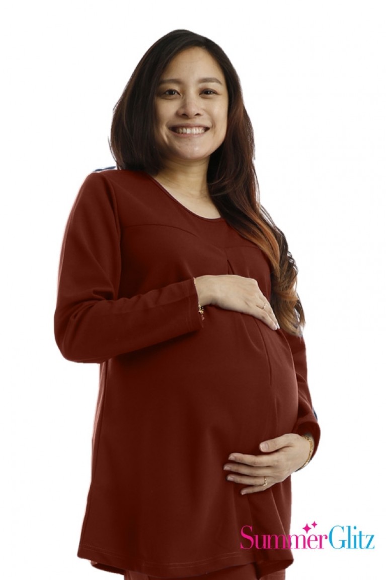 SummerGlitz Single Pleat Blouse - Brick Red