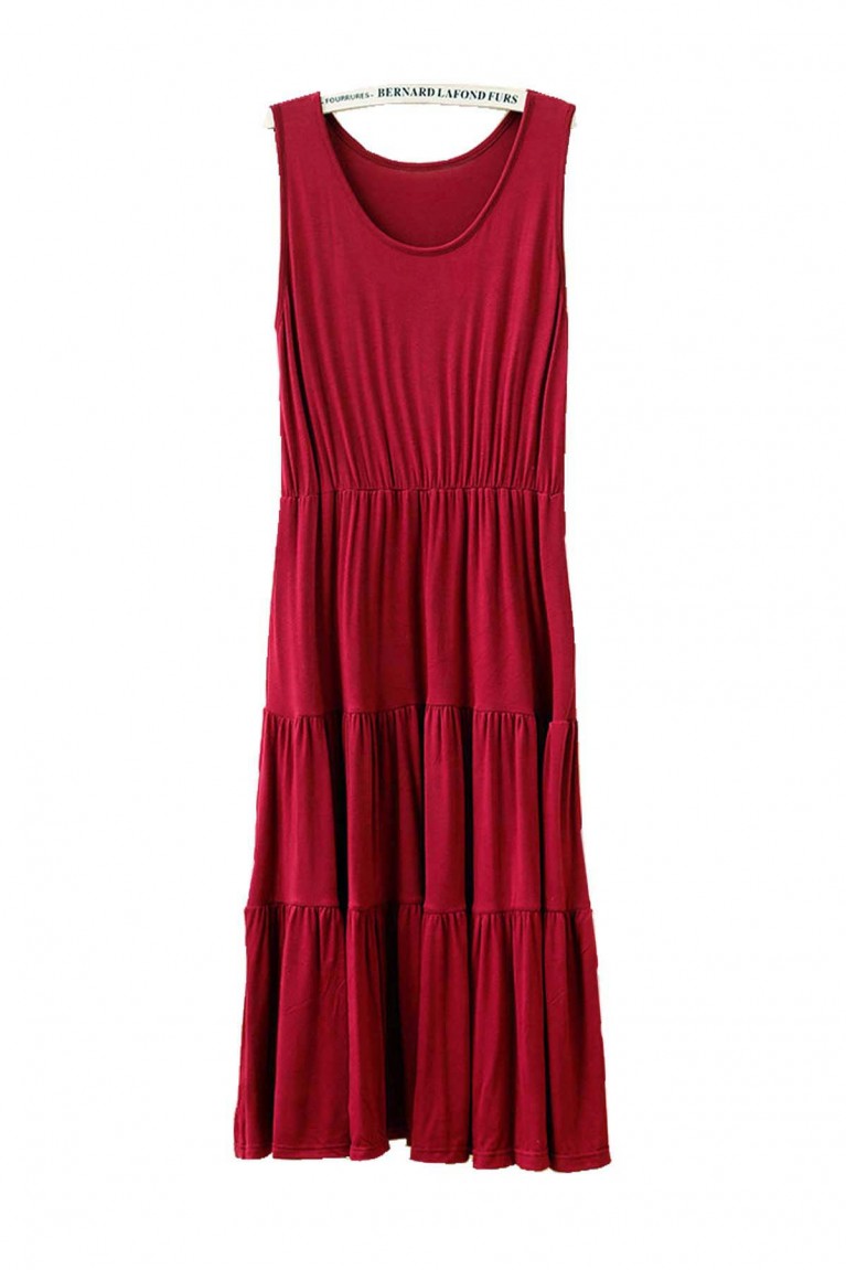 Flared Sleeveless Maternity Dress - Maroon