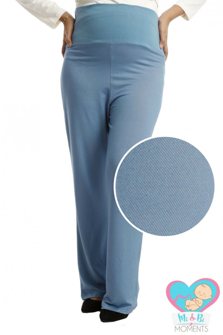 Mi & Bi Moments Maternity Flow-Mi Roll Panel Comfy Pants - Denim Stone Blue