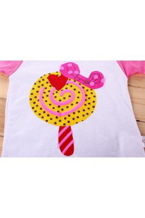 Lollipop Print Baby Tee + Pants (2pcs Set) - Pink