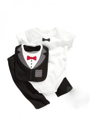 Bowknot Print Romper + Pants + Bib (3pcs Set)