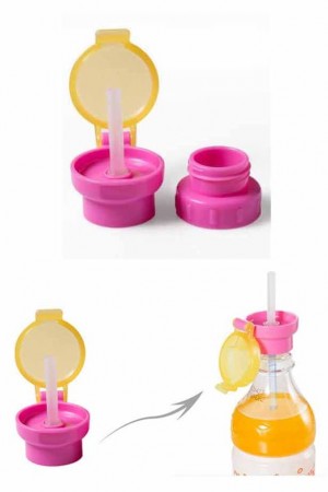 Portable Bottle Cap With Straw - Pink